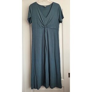 J Jill Twist Front V Neck Short Sleeve Teal Midi Dress Sz M